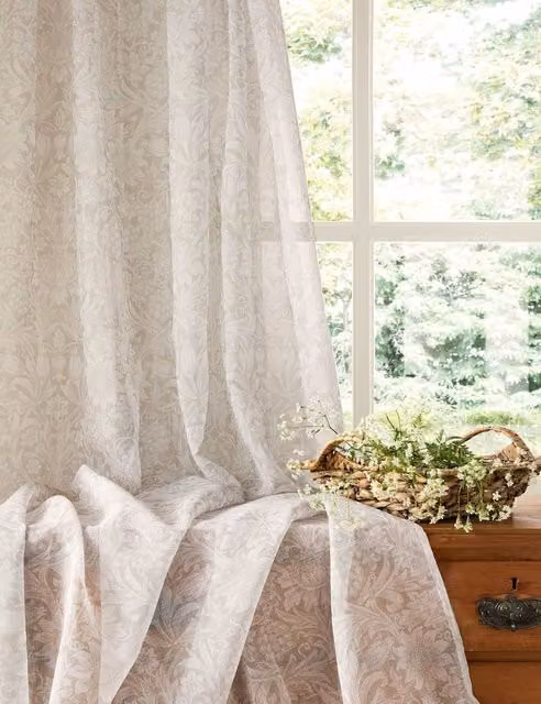 William Morris At Home Sunflower Voile Fabric Panel Curtains in Sand and Beige, W: 137 cm, H: 135 cm