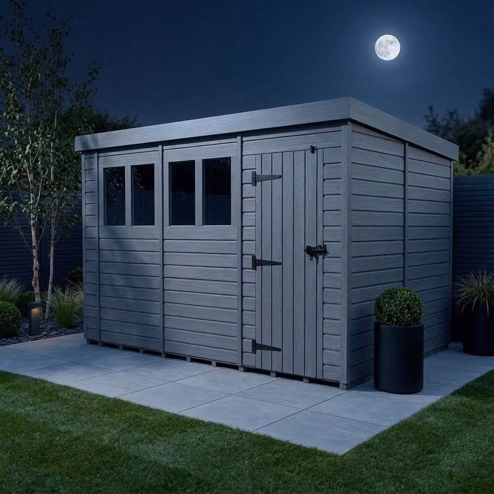 Buttercup Farm Grey Composite Pent Garden Shed with Single Door and Windows W: 530 cm, D: 274 cm, H: 210 cm – 3