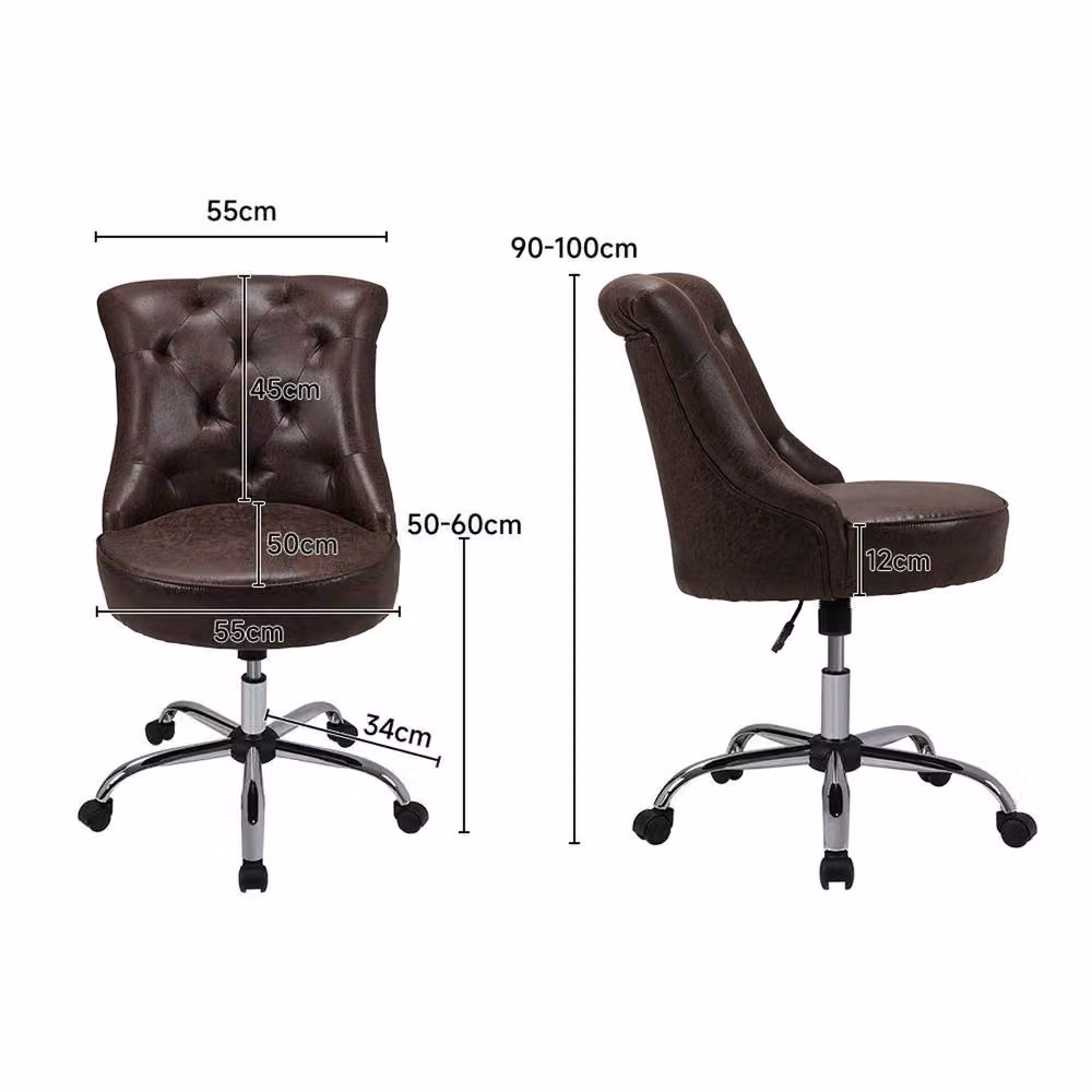 Garden Sanctuary Brown PU Leather Chesterfield Buttoned Swivel Office Chair – 3