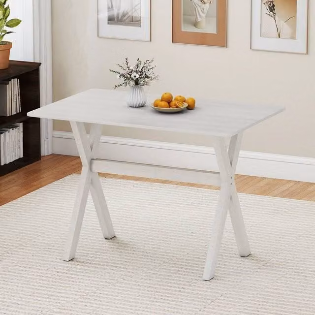 EONLION Modern Rectangular Rubberwood Dining Table in White with X-Frame, W/D/H: 100 x 71 x 76.5 cm