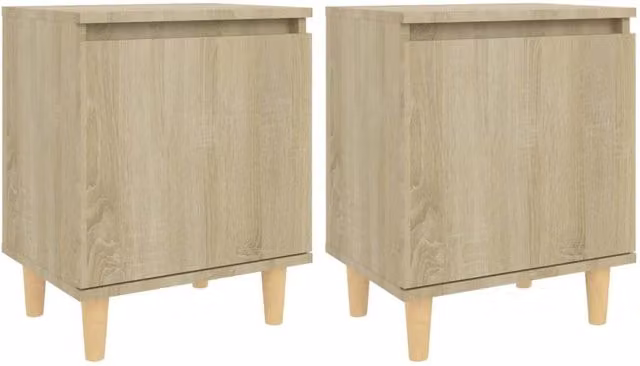 Berkfield Home Set of 2 Bedside Cabinets in Sonoma Oak with Solid Wood Legs, W/D/H: 40 x 30 x 50 cm – 1