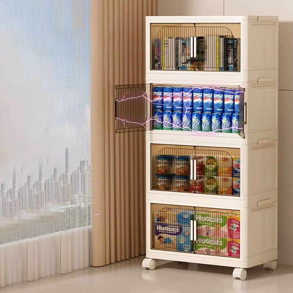FLAVORA 4-Tier Foldable Rolling Stackable Storage Box, White, W: 40 cm, D: 40 cm, H: 27 cm – 4