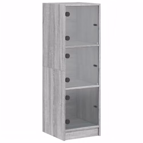 vidaXL Highboard with Glass Doors in Grey Sonoma, W/D/H: 35 x 37 x 109 cm