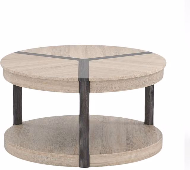 Gymax 2-Tier Round Rubber Wood Coffee Table with Shelf in Light Oak