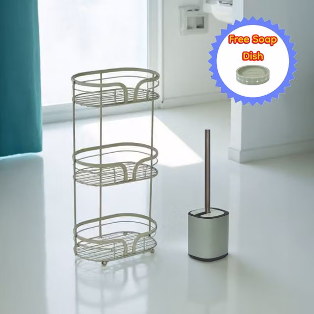 Showerdrape Dante Bathroom Accessory Set in Green with Floor Caddy and Toilet Brush with Holder – 1