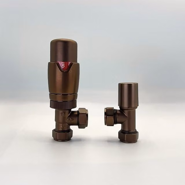 Lux Heat Angled Thermostatic Valve Set in Brushed Bronze