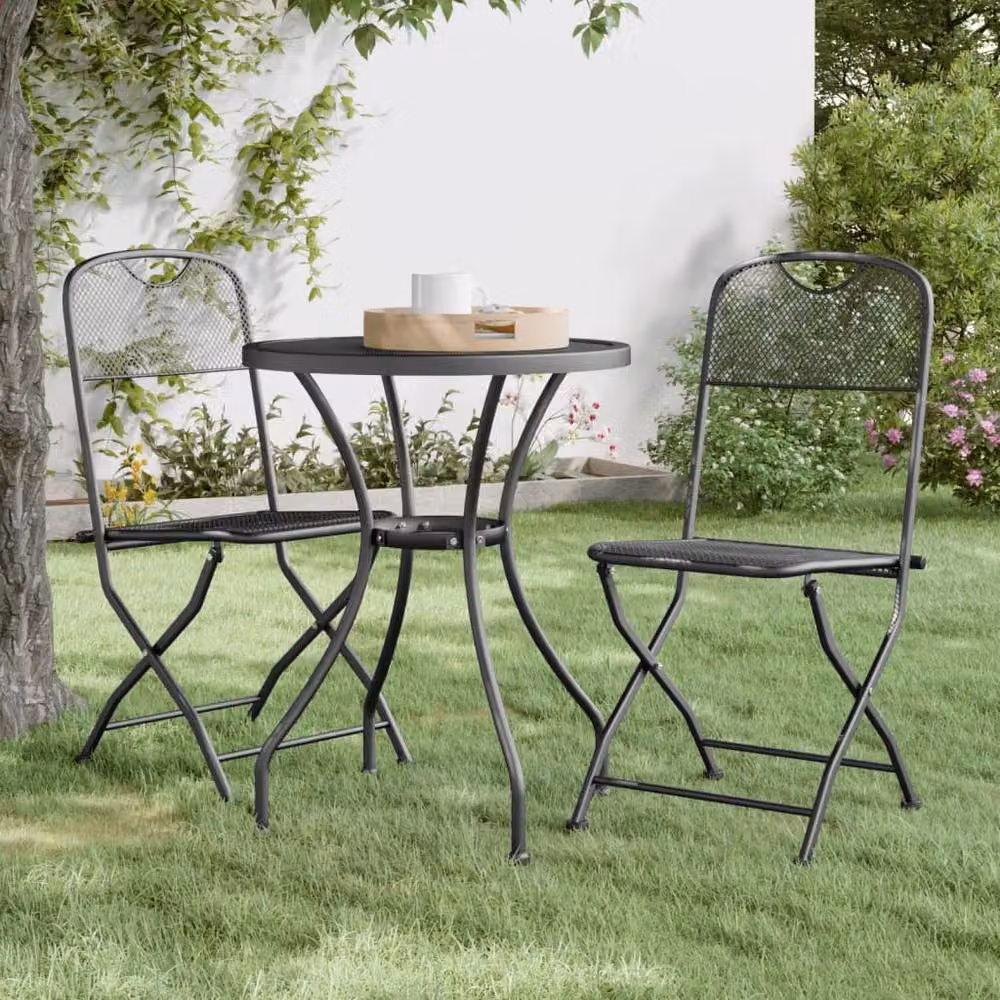 Berkfield Home Set of 2 Folding Garden Chairs in Anthracite Grey Expanded Metal Mesh – 2