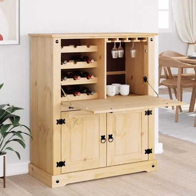 Berkfield Home Corona Beautiful Wine Cabinet in Brown Solid Waxed Pine, W/D/H: 97 x 45 x 114 cm – 1