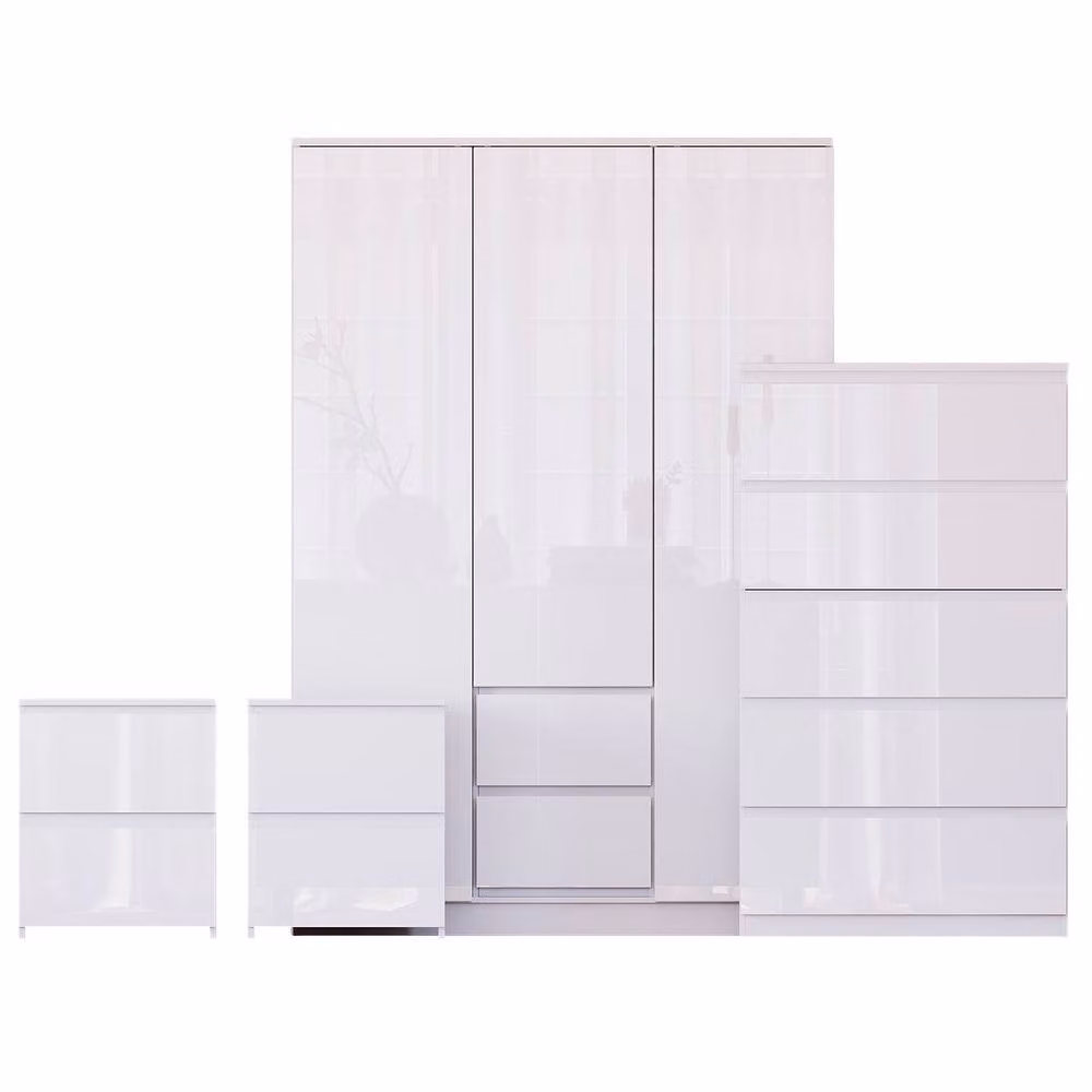 Vida Designs Glinton 4 Piece Modern Glossy White Bedroom Set – 2