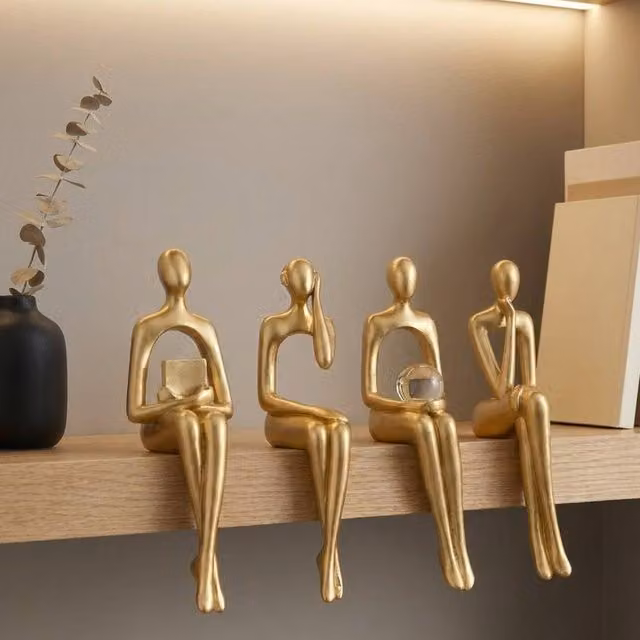 Garden Greatness Aureate Minimalist Abstract Sitting Figurines in Gold and Multicolour
