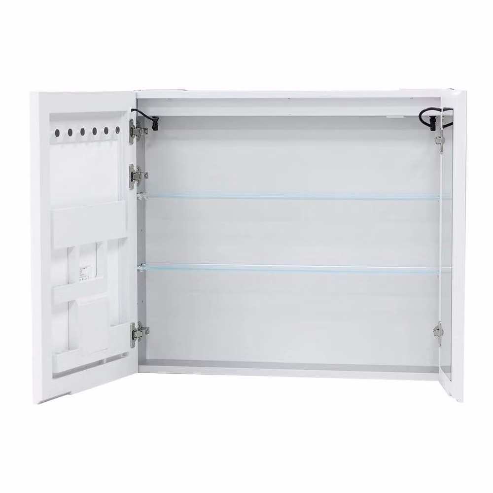 FORGEVIO Modern White Wall-Mounted Bathroom Medicine Cabinet with Double Mirrored Glass Doors, LED Lighting and Anti-Fog Function – 2