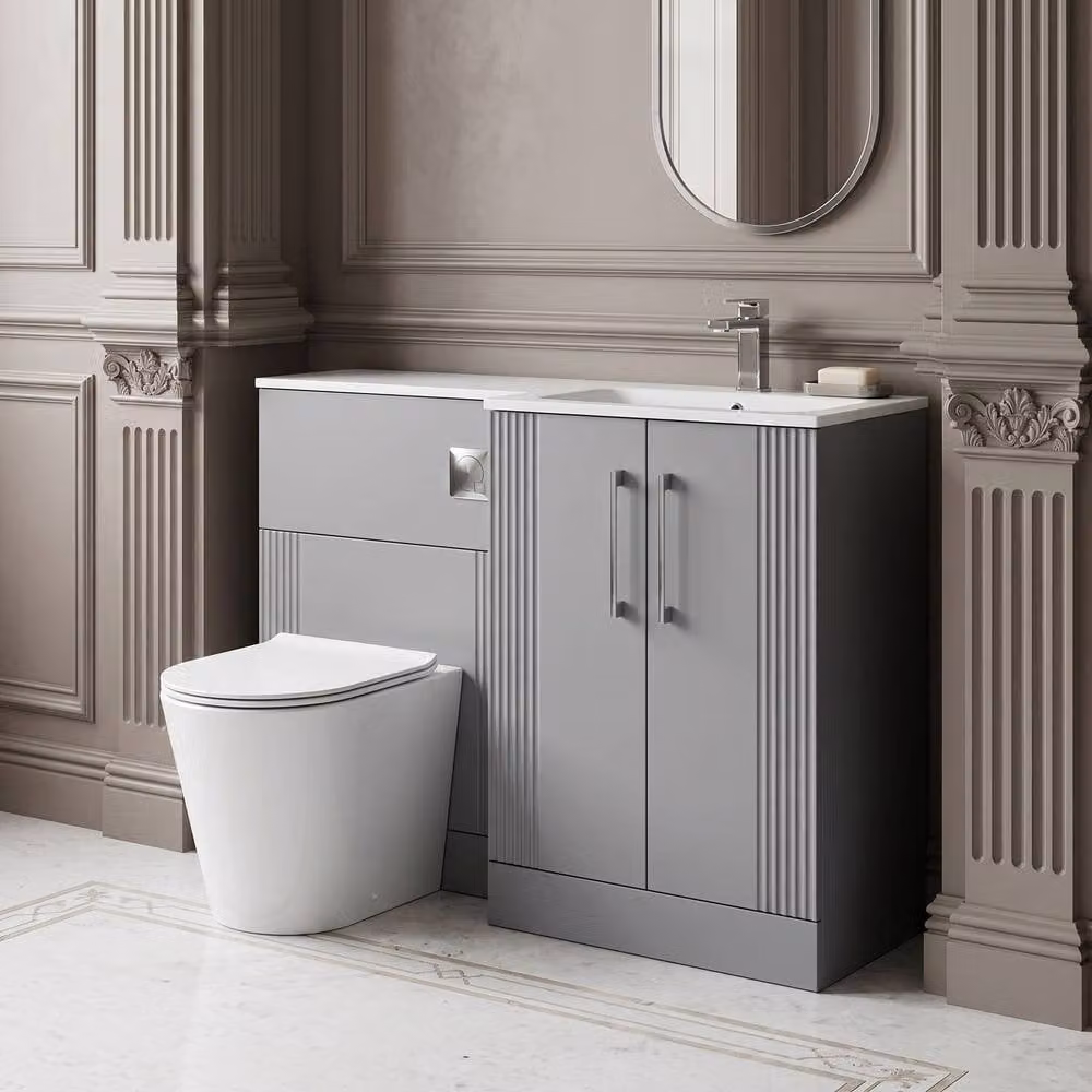 Balterley Belvide 2 Door Vanity WC Combi Unit with Stone Basin, Grey, W: 110 cm – 2