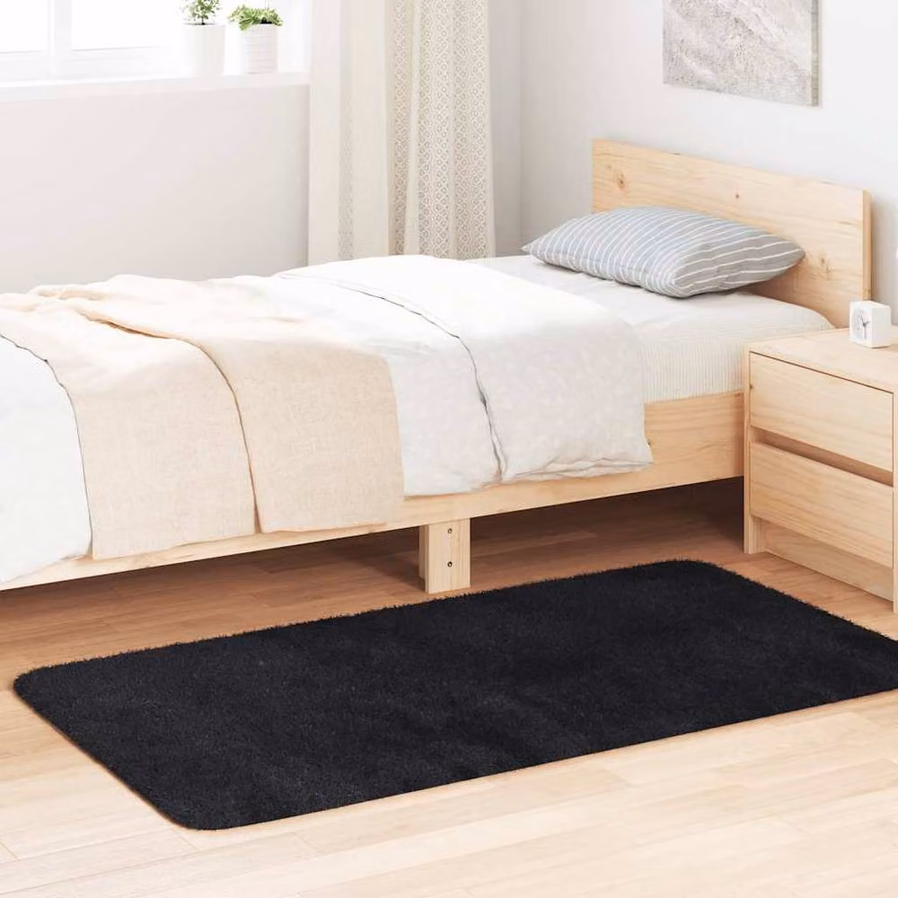 Berkfield Home NAVARRA Black Shaggy High Pile Polyester Rug, W: 80 cm x L: 150 cm – 2