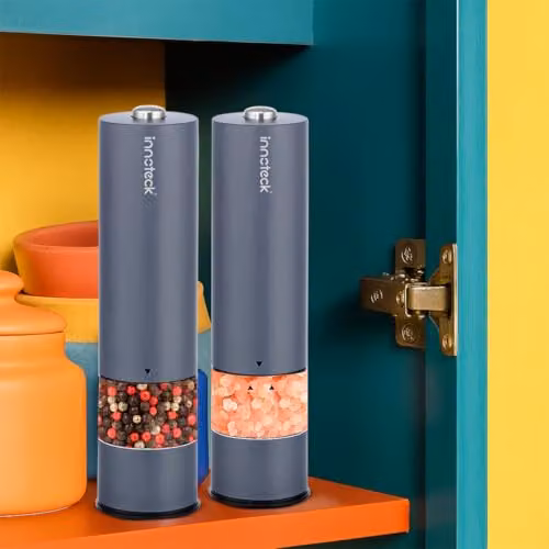 Innoteck Electric Salt and Pepper Mill Set in Grey with Ceramic Grinder and Integrated Light – 3