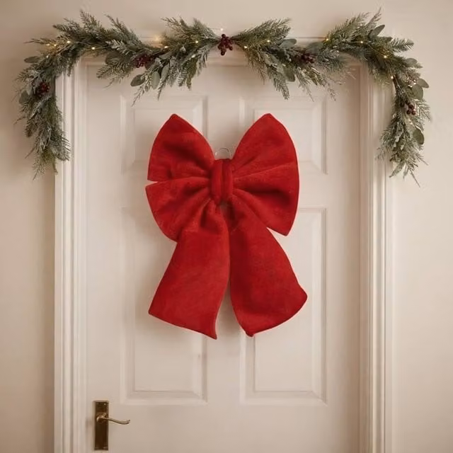 Garden Greatness Large Traditional Red Velvet Decorative Christmas Bow in Red