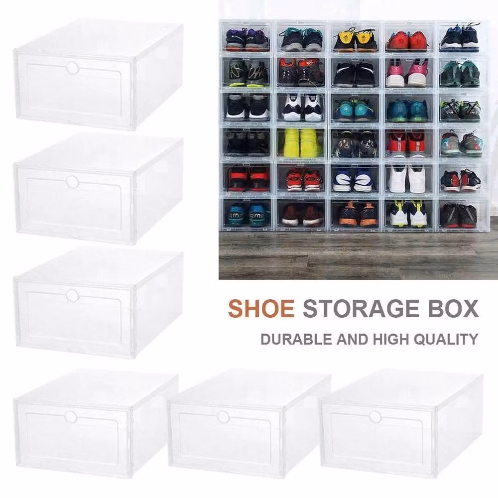 SPETLEK 12 Pack Stackable and Foldable Large Trainer Organiser Boxes in Transparent Acrylic – 2