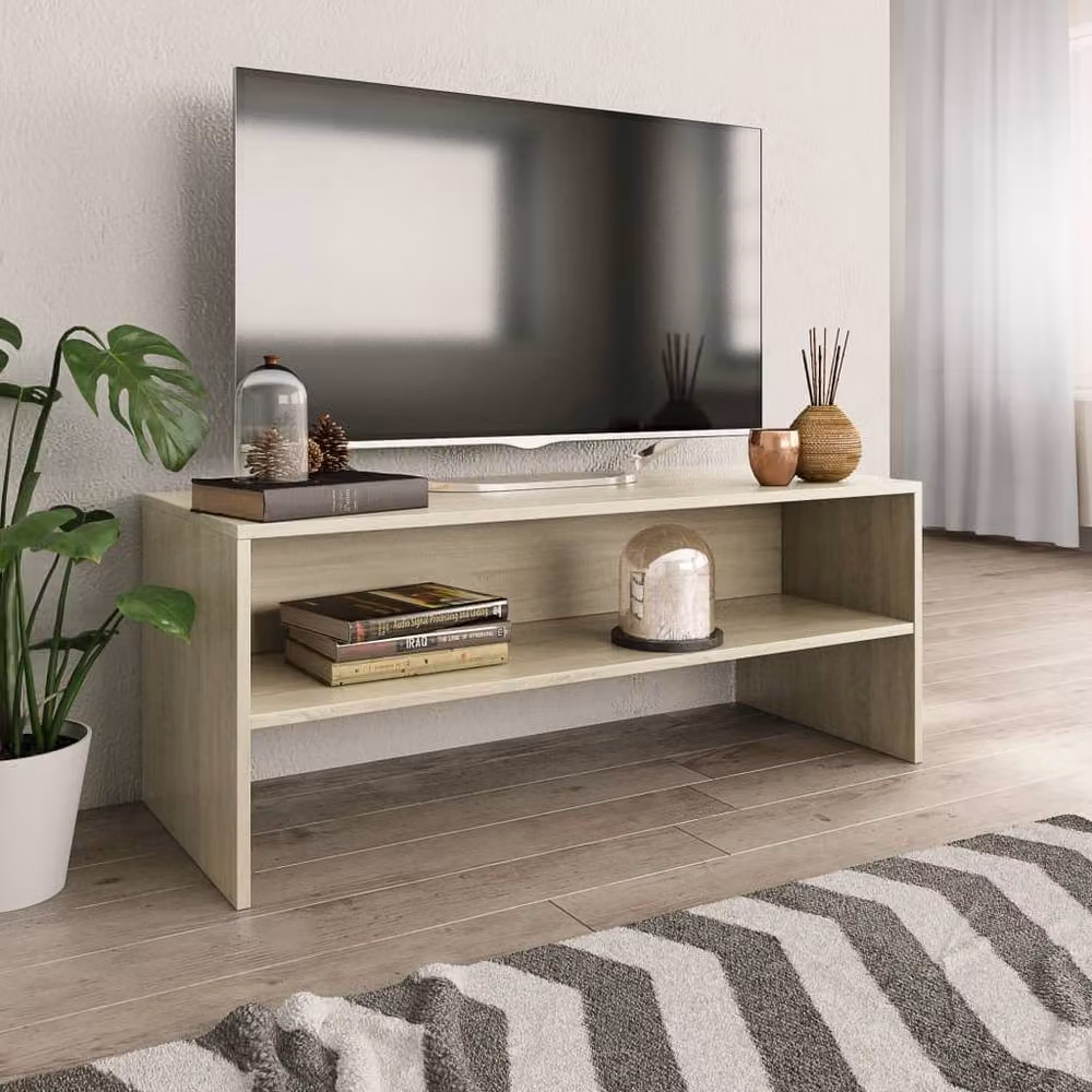 Berkfield Home TV Cabinet in Sonoma Oak and Beige, W/D/H: 100 x 40 x 40 cm – 2