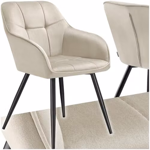 tectake Marilyn Dining Chair with Velvet-Look Fabric and Geometric Pattern in Black/Cream – 1