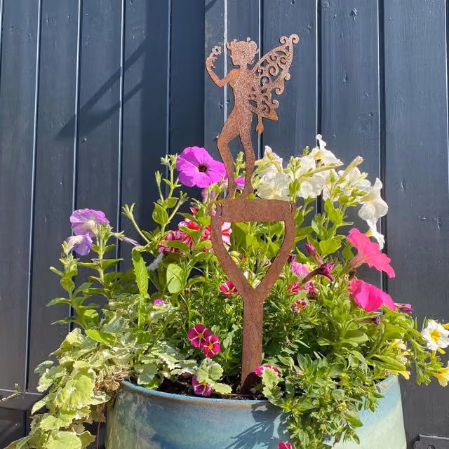 RW Norfolk Rusted Metal Fairy on a Spade Garden Ornament, Brown