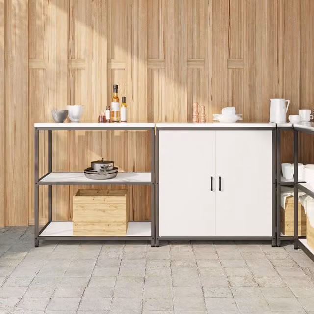 Berkfield Home 2-Piece Modern White Matt Metal Storage Unit with Adjustable Shelves and Hinged Doors