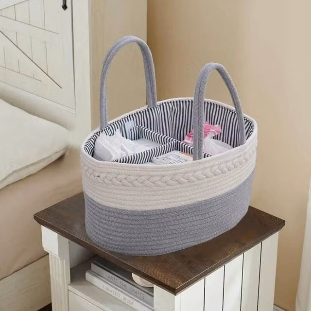 SPETLEK Large Cotton Rope Diaper Caddy Organizer in Grey – 1
