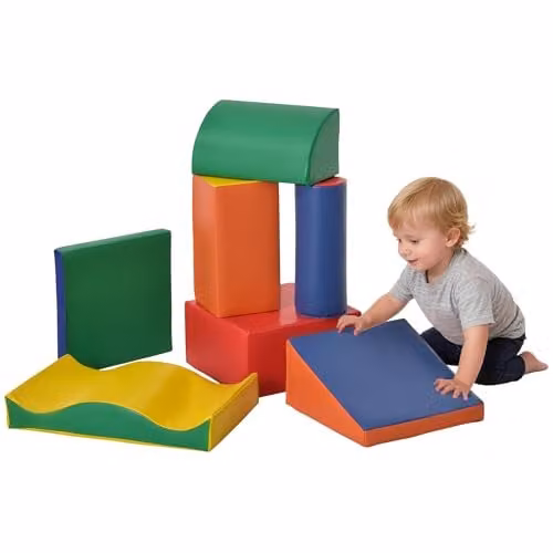 HOMCOM 7 Piece Soft Foam Kids Play Set for Stacking and Creative Learning, Red and Multicolour
