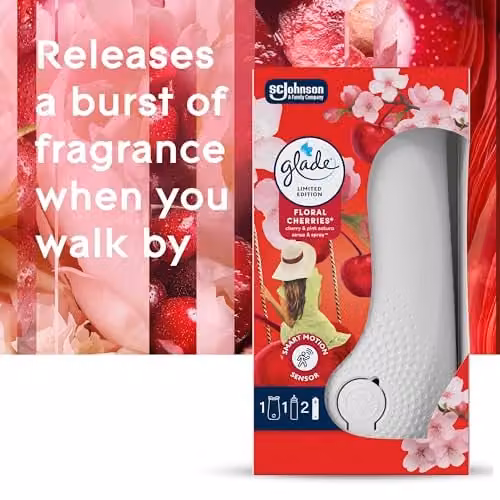 Glade Sense and Spray Automatic Air Freshener Holder and Floral Cherries Refill, White, Pack of 1 (1 Holder and 18 ml Refill) – 2