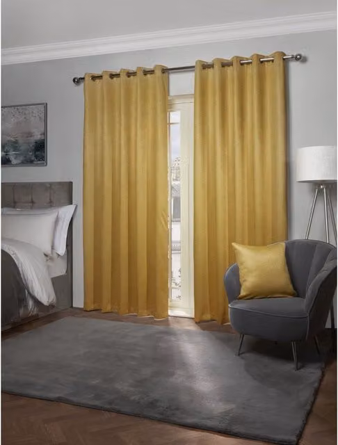NewEdgeBlinds Thermal Blackout Eyelet Curtains in Yellow and Black, H: 183 cm