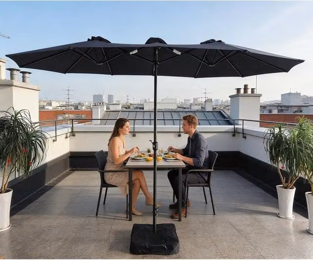 Gr8 Garden Double Sided Cantilever Garden Parasol in Navy Blue, W/D/H: 455 x 455 x 270 cm