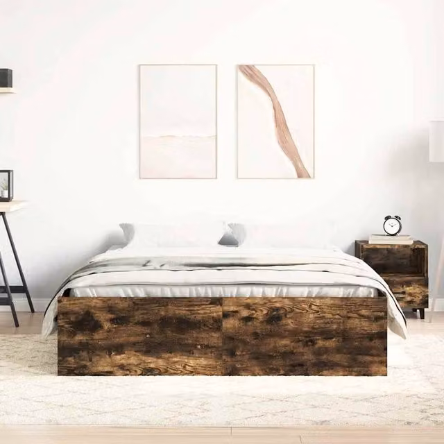 Berkfield Home Modern Bed Frame in Smoked Oak and Pine, Brown, W/D/H: 120 x 200 cm – 1