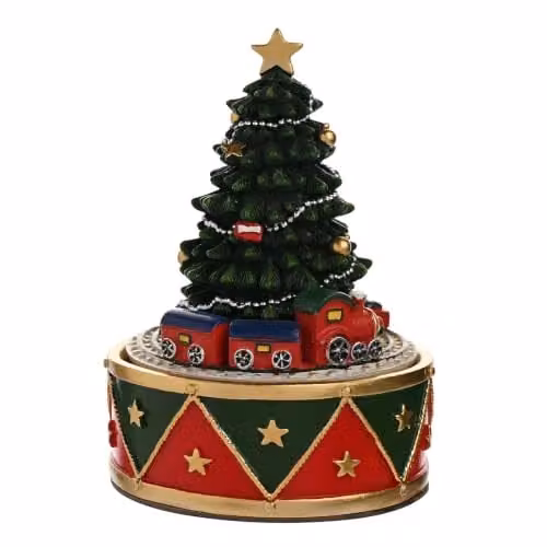 Widdop and Co Regal Tidings Christmas Tree and Train Music Box in Red, Green and Gold