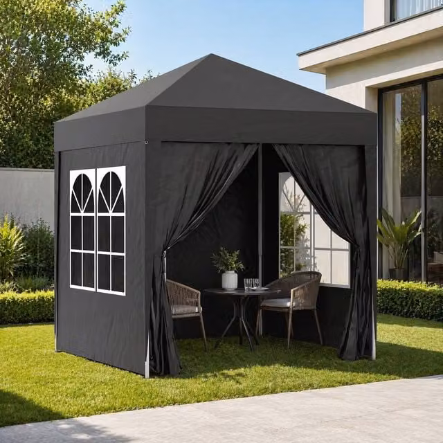 STILVORA Pop-Up Gazebo with Sidewalls and Windows in Black, W/D/H: 200 x 200 x 240 cm – 1