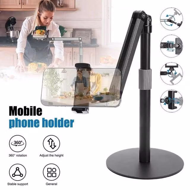 FLAVORA Adjustable Mobile Phone Desk Mount Filming Stand, Black, Height: 78 cm – 1