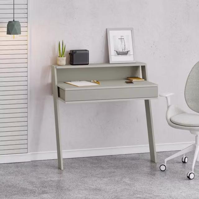 FWStyle Modern Wall-Mounted Home Office Desk with 1 Drawer in Ash Green and Grey