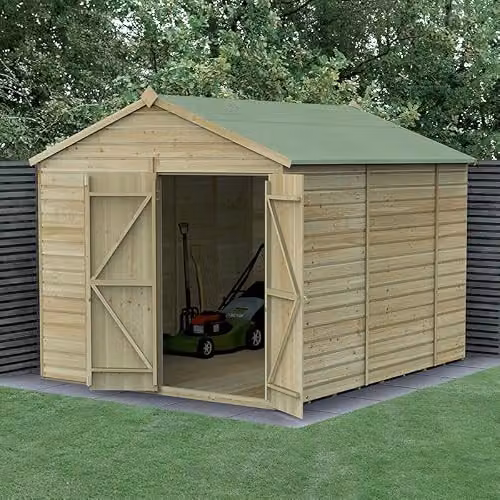 Forest Garden Rustic Gable Apex Wooden Shed with Double Doors in Green and Brown – 2