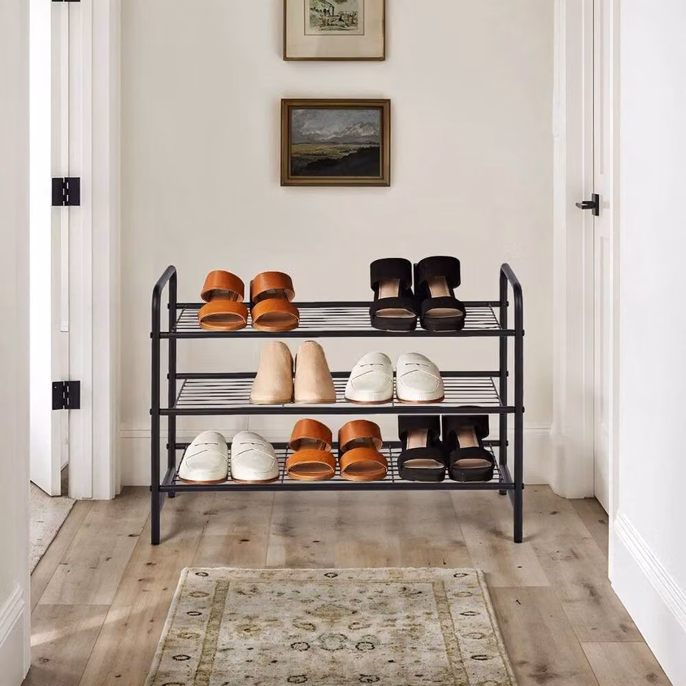 KORVIXA 3 Tier Metal Shoe Rack Stand in Black, W/D/H: 100 x 100 x 100 cm – 2