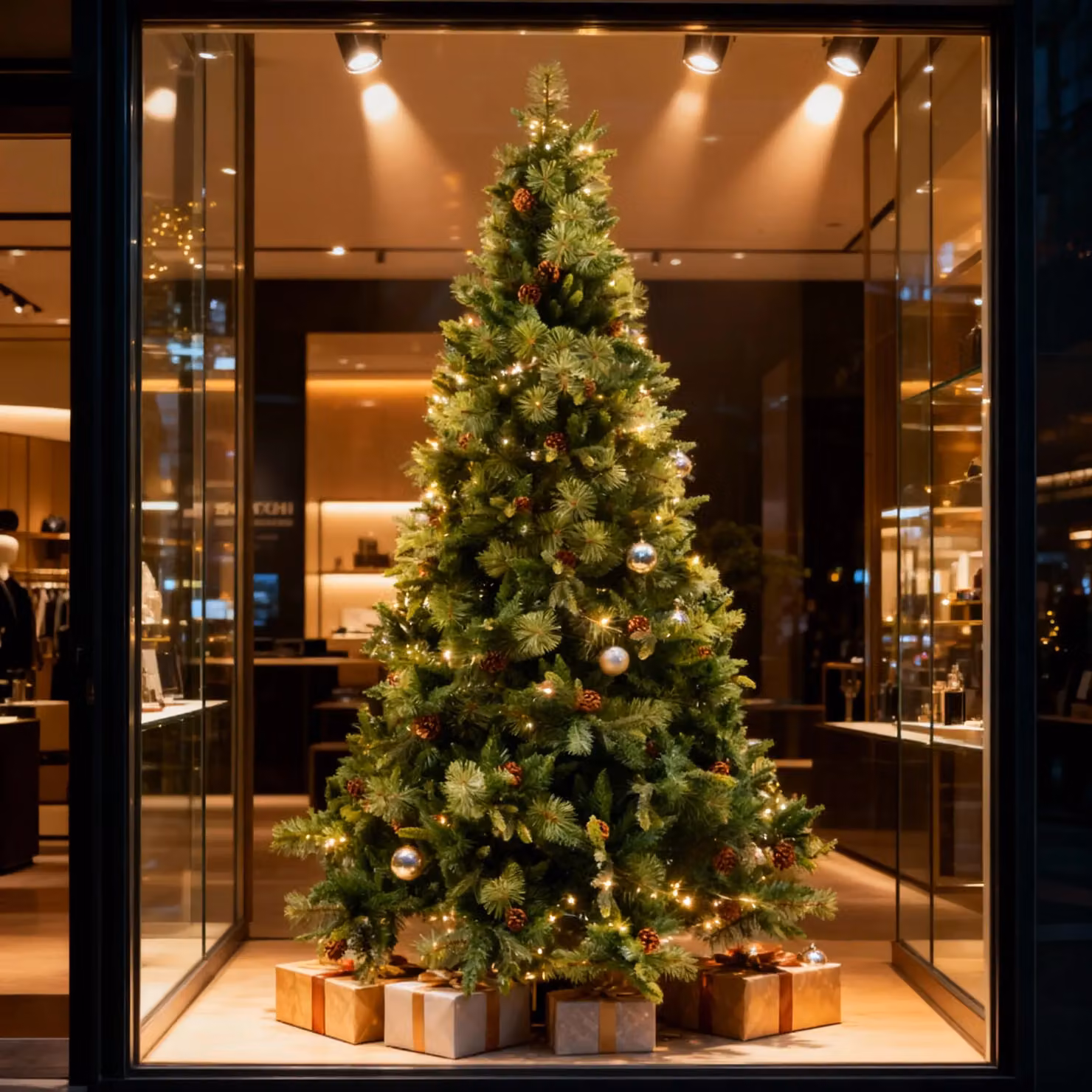 Shatchi 7ft Californian Boulder Bushy Forest Green Artificial Christmas Tree with Pine Cones and Hinged Branches – 2