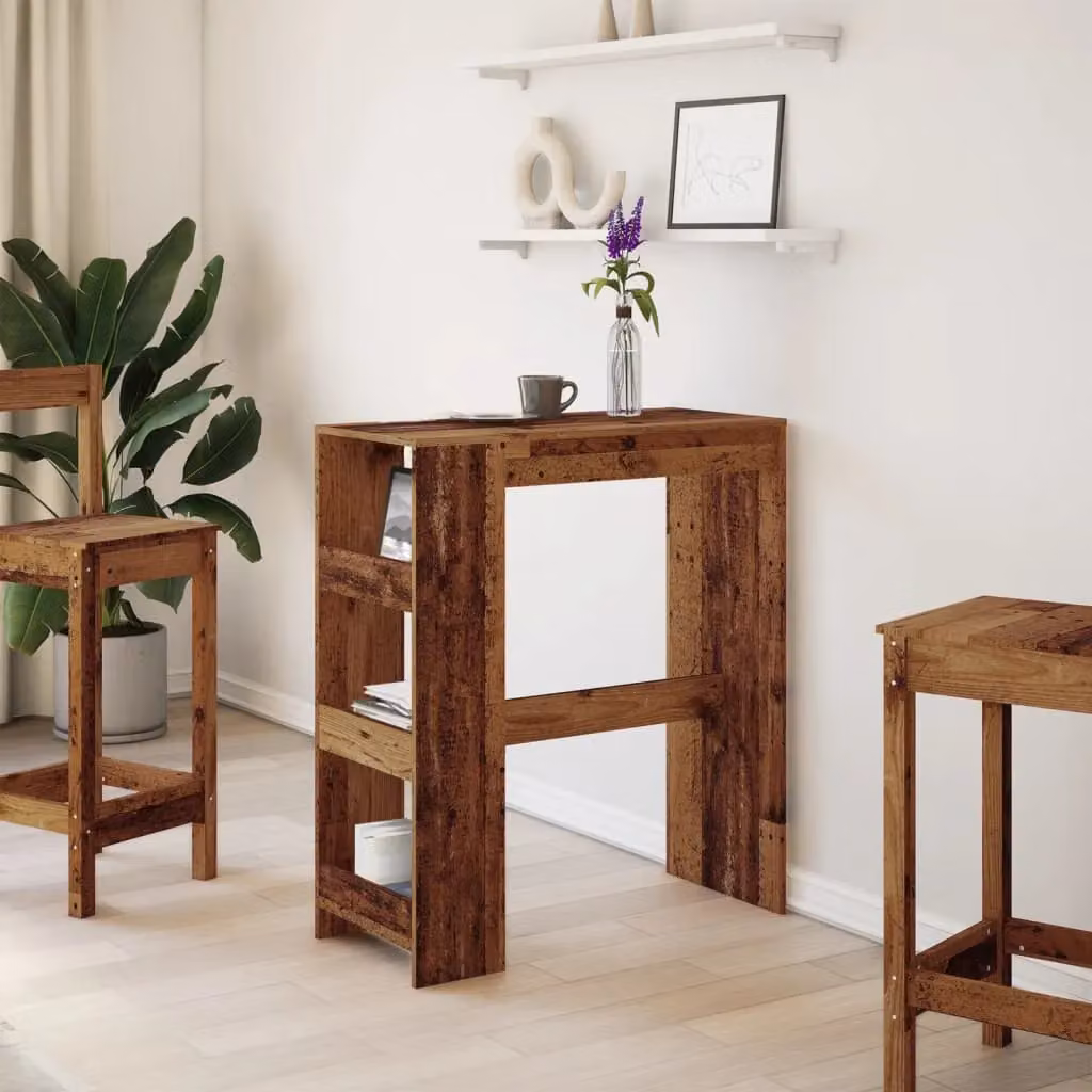 Berkfield Home Bar Table with Racks in Old Wood Brown, W/D/H: 90 x 40 x 103.5 cm – 3