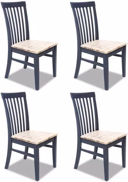 Statement Furniture Florence Highback Dining Chairs Set of 4 with Acacia Wood Seats in Navy Blue, W45 x D53 x H94 cm – 1