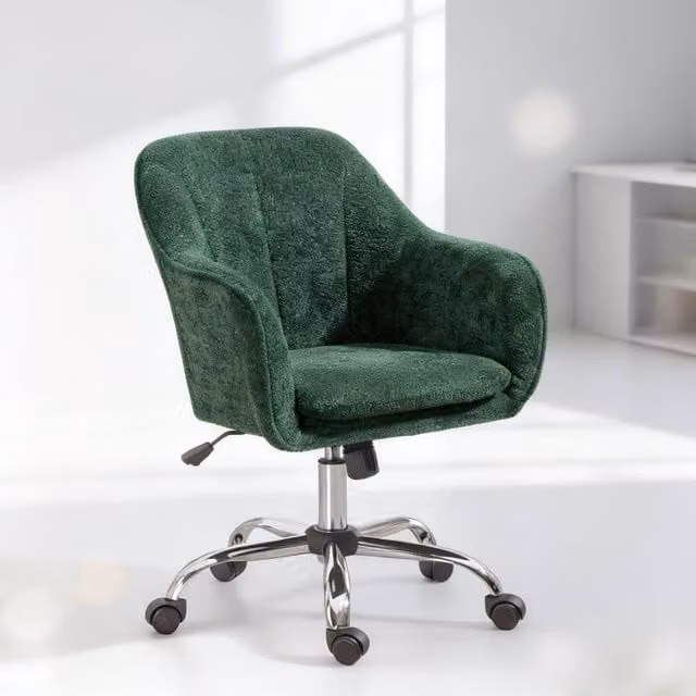 ERGOVEXA Snow Flannel Office Chair in Dark Green with Metal Frame and Armrests – 1
