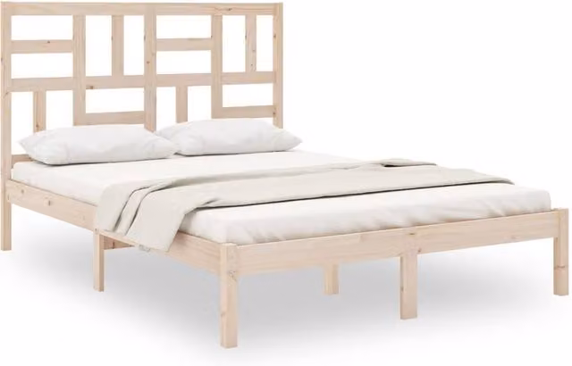 Berkfield Home Solid Wood Pine Bed Frame in Natural and White, W/D/H: 160 x 200 x 104 cm