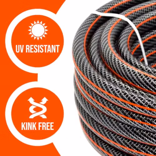 SolaDirect 15 m Kink-Free 1/2 inch Reinforced PVC Garden Hose Pipe, Black and Orange – 3
