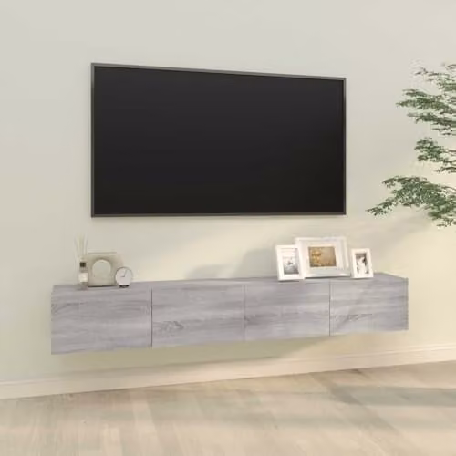 vidaXL Set of 2 Wall Mounted TV Cabinets in Grey Sonoma, W/D/H: 100 x 30 x 30 cm – 2