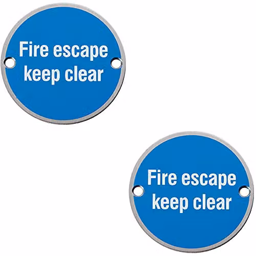 Loops 2 Pack Fire Door Keep Clear Sign in Brushed Silver Stainless Steel, 76mm Diameter
