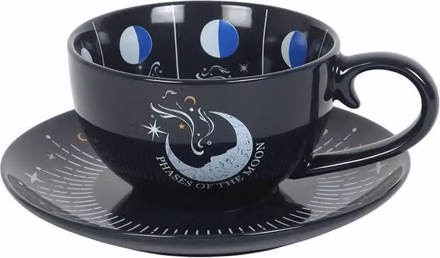 Something Different Moon Phases Ceramic Teacup and Saucer in Black – 1