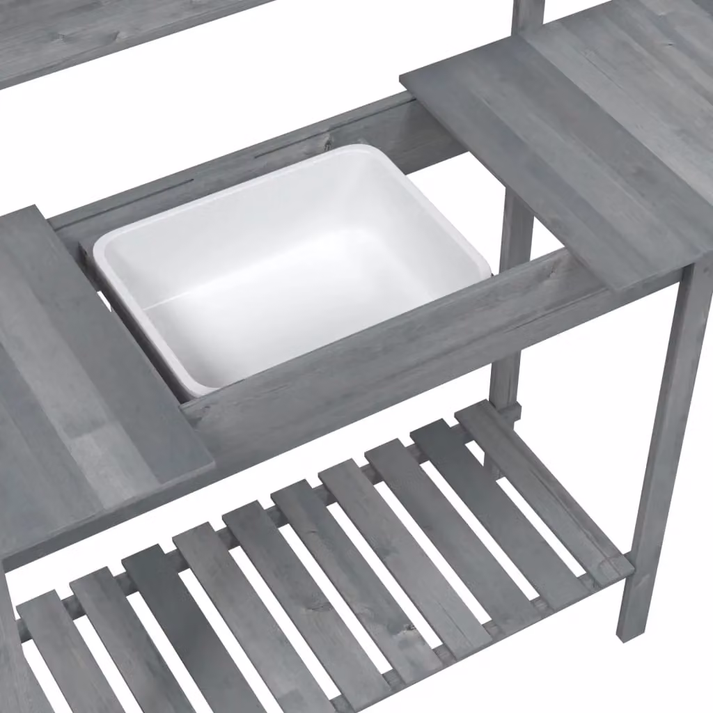 Berkfield Home Potting Table with Sink in Grey, Solid Wood Fir, W/D/H: 147.5 x 44 x 139.5 cm – 4