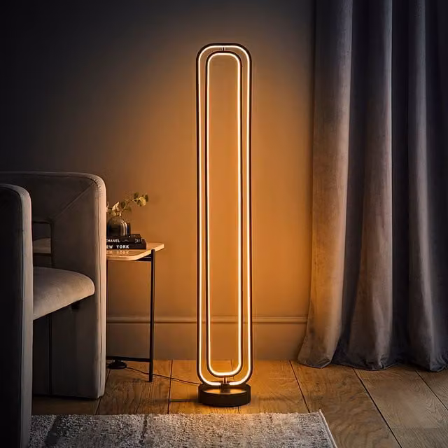 ValueLights Infinity Integrated LED Adjustable Revolving Arc Floor Lamp in Black