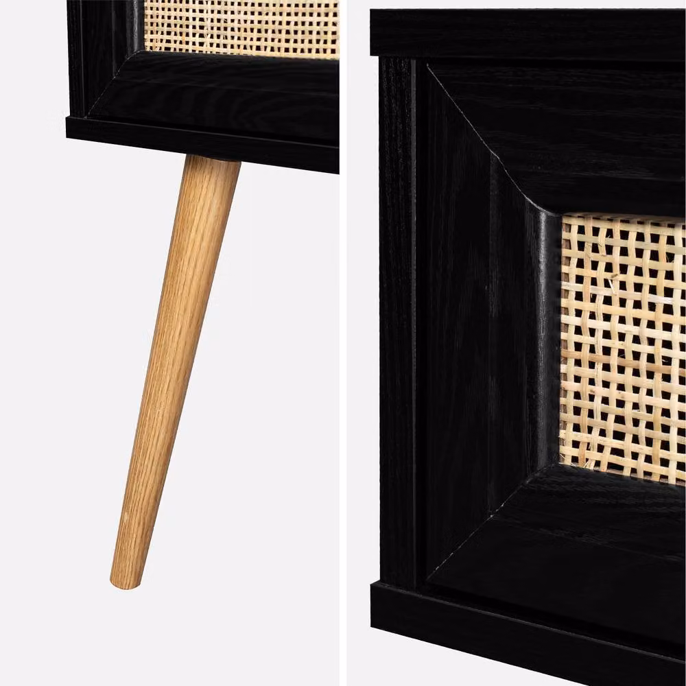 sweeek Pair of Black Woven Rattan Bedside Tables with Drawer – 3