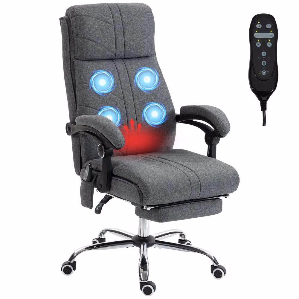 STILVORA Grey Fabric Heated Massage Executive Office Chair with Footrest and Headrest – 3