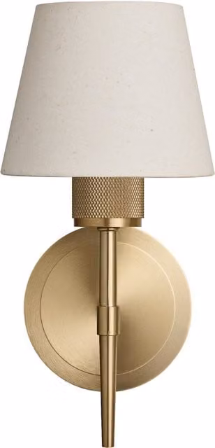 Industville Knurled Empire Torch Wall Light in Metallic Gold and Natural Cotton Beige – 1